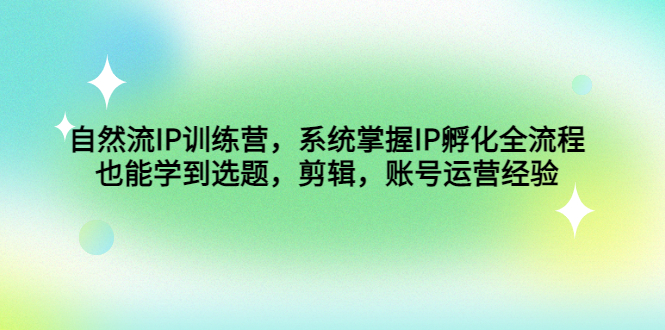 自然流IP训练营，系统掌握IP孵化全流程，也能学到选题，剪辑，账号运营经验_阳叔网创